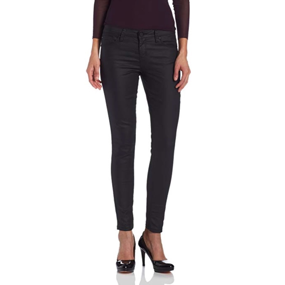 Leather Coated Black Skinny Motto Jeans - Picture 3 of 3
